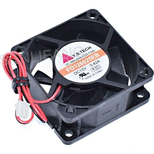 Original FD126025EB DC12V 0.42A 6025 6cm Two Lines Square Cooling Fan