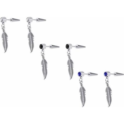 Feather Earrings Set for Women Men Teen Girls Titanium Steel Barbell Crystal Hipies Punk Kpop Chain Dangle Stud Earrings Unisex