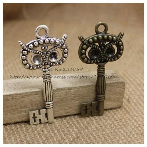 Two color Metal Alloy Lovely Large owl Key Charms Vintage Jewelry Keys Charms 10pcs/lot 29*60mm