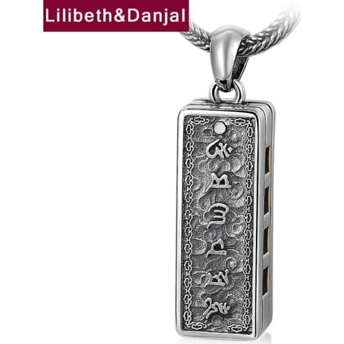 Can Play The Harmonica Pendant 100% Real 925 Sterling Silver Buddha Mantra Heart Sutra Necklace Pendant for Women Men Jewelry P3