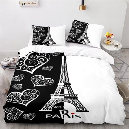 Eiffel Tower Home Bedding 2-3 Pieces of High Quality Down Quilt Covers and Pillowcases Rose European Architectural Pattern