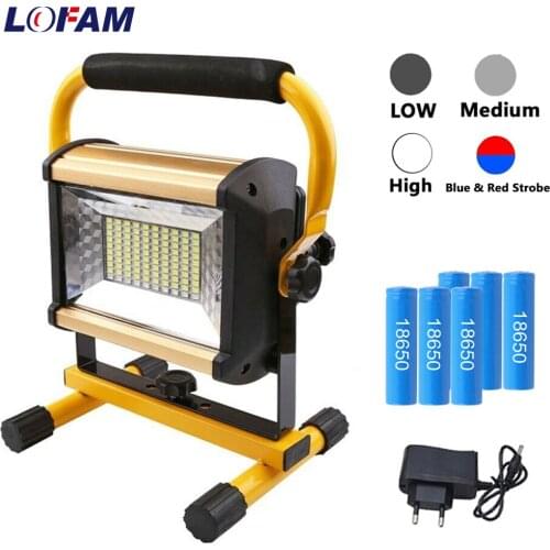 Rechargeable Spotlight Work Light Waterproof Outdoor Lighting 100W Construction Lamp Portable Floodlight with 18650 Battery