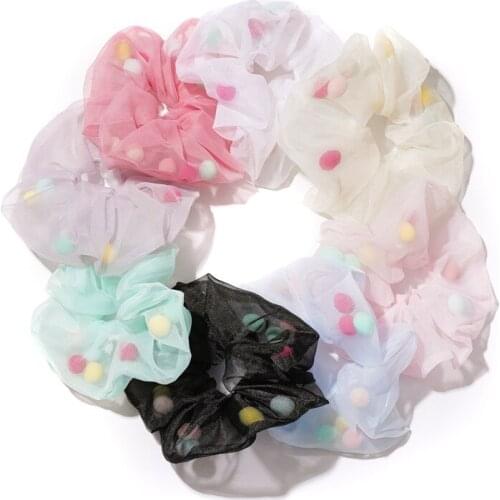 Big Organza Hair Scrunchie Hair Ring Ties For Women Fur Ball Hair Bands Elastic Hairband Cute Hair Accessories Girls