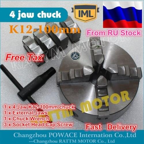 RU ship DIY CNC Manual chuck Four 4 jaw self-centering chuck K12-100mm 4 jaw chuck Machine tool Lathe chuck