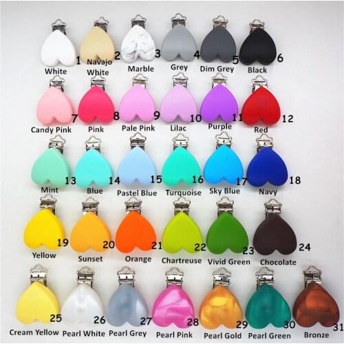 Chenkai 50pcs Silicone Heart Dummy Teether Pacifier Chain Clips Baby Soother Nursing Accessories Holder Toy Clips Accessories