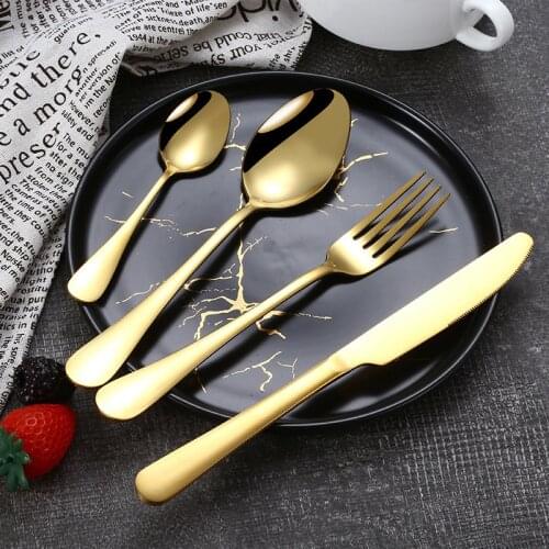 Golden Cutlery Stainless Steel Tableware Forks Knives Spoons Dinnerware Set Dishwasher Safe Dinner Spoon Birthday Gift Cutlery