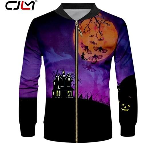 CJLM Winter Halloween New 3D Mens Zipper Sweatshirt Printed Pumpkin And Bat Man Gothic Streetwear Zip Jacket 5XL Wholesale