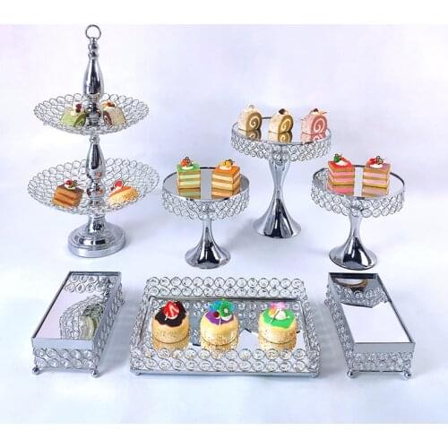 7Pcs Gold Silver Metal Cake Stand Round Wedding Birthday Party Dessert Cupcake Pedestal Display Plate Home Decor