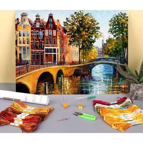 The Gateway To Amsterdam Pre-Printed 11CT Cross Stitch Embroidery Patterns DMC Threads Painting Handmade Hobby Floss