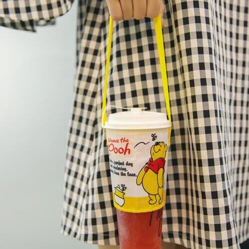 Winnie the Pooh Milk Tea Portable Protective Bag Cute Kawaii Winnie Pooh Single Shoulder Portable Cup Holder Gift for Children