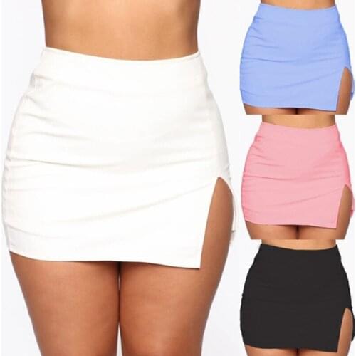Female Mini Shirt Female Splited High Waist Pencil Skirt Fashion Summer Sexy Slim Club Solid Color Animal Polyester