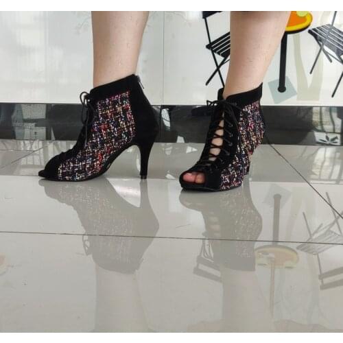 Hot Selling Salsa Jazz Indoor Outdoor Latin Dance Shoes for Dancing Women 8.5cm Heeled Party Dance Shoes Black Latin Dance Boots