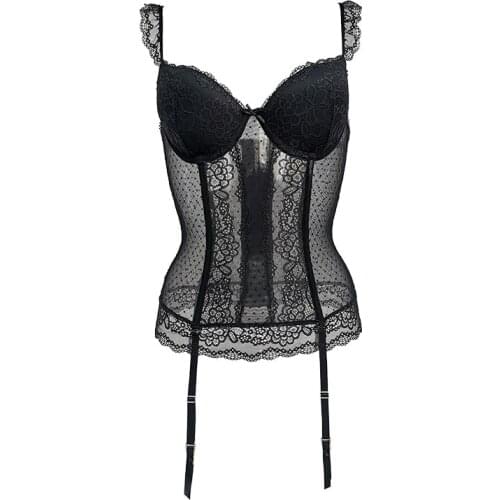 Multiple Color Gauze Lace Flower Bow Fish Bone Women Sexy Bustier with Belt for Stockings Metal Clips Waist Trainer Corset SH025