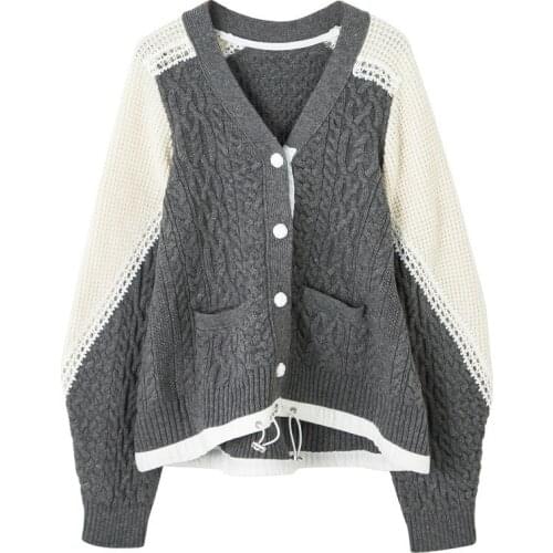 20202 New Autumn Fashion Sweater Women Full Sleeve Hit Color Single Button Cardigan V Collar Knitted Loose Slim C462