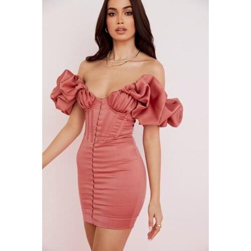 High Quality Summer New Sexy Off Shoulder strapless Mini Bandage Dress Ladies Rose Red sexy Night Club Party Dress Vestidos