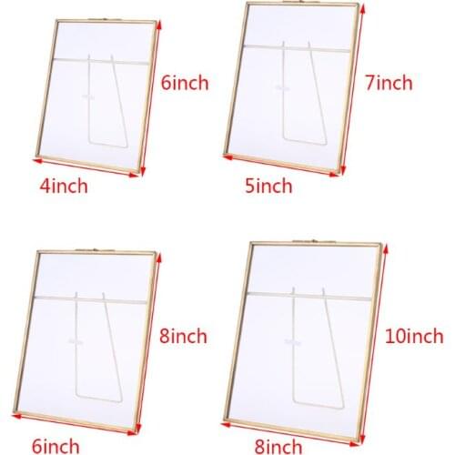 Gold Floating Metal Glass Photo Frame Desktop Wedding Pictures Portrait Display M6CE