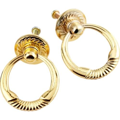 2Pcs Zinc Alloy Gold Cabinet Knob And Handle Vintage Furniture Handle Kitchen Door Cabinet Drawer Knob Ring Pull Handle