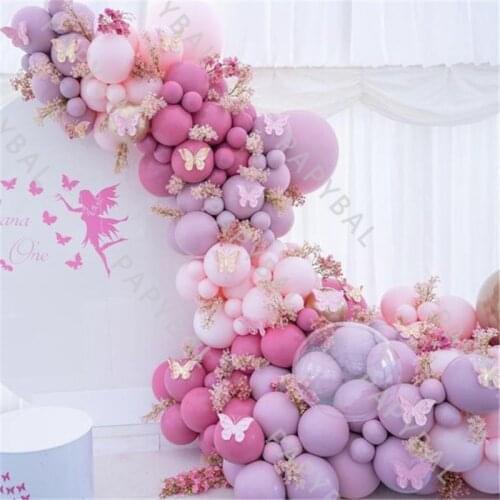 130Pcs/Lot Macaron Purple Balloon Set Chrome Gold Pink Garland Arch Balloon Kit Wedding Birthday Party Decoration Supplies