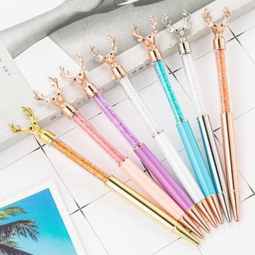 100pcs/lot Wholesale Beautiful Metal Gift ball Pen Deer Head Pen Custom Logo Crystal ballpoint Pen Customized