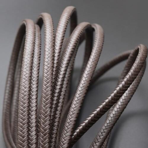 2m/lot Approx 7*5mm Brown Flat Braid Leather Rope Cord For Diy Europe Men Bracelet Bangle Jewelry Making Findings Accessories