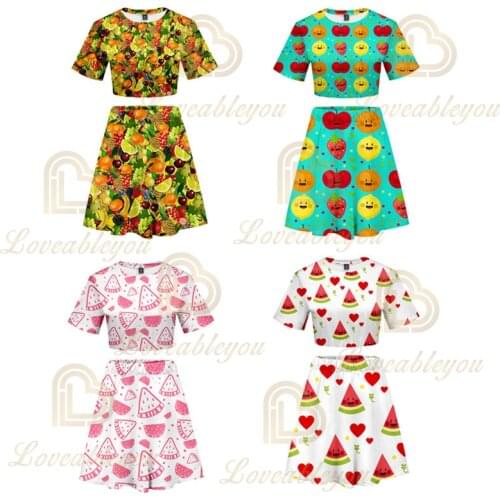 2021 Fruit Cosplay Costumes Apple Banana Watermelon School Uniforms Clothes Crop Tops Dress Skirt Two Piece Sets