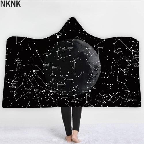 3D Starry Sky Universe Printed Microfiber Hooded Blanket For Adults Kids Sherpa Fleece Galaxy Wearable Throw Blankets