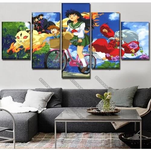 5Pcs Japanese Anime Canvas Painting Wall Poster Caharacters and Scenes From INUYASHA for Home Rooms Wall Decoration