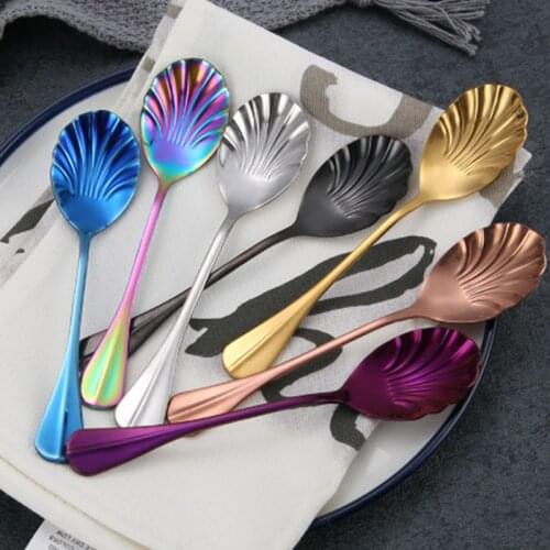 5 pack creative shell design coffee tea spoon honey stainless steel ice cream scoop kawaii small dessert spoons