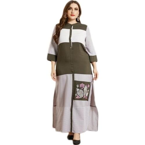 Abaya Muslim Women Long Dress Patchwork Arab Kaftan Maxi Robe Ramadan Islamic Vestido Plus Size 3XL Ladies Casual Loose Fashion