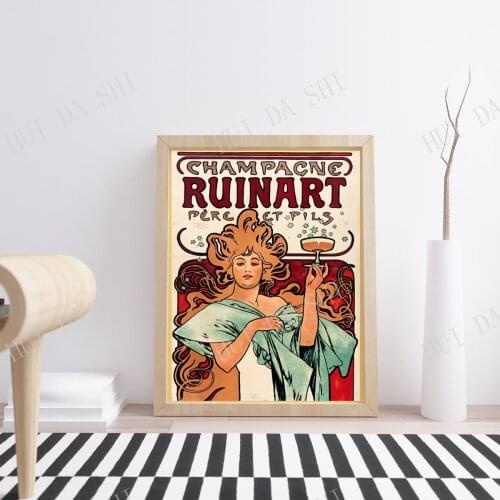 Alphonse Mucha, Champagne Ruinart Père et Fils, 1896. Fine art poster print, vintage advertising poster, retro wall decor