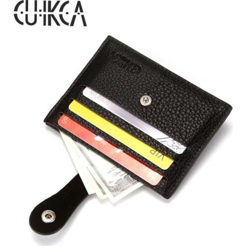 CUIKCA Slim Lychee Pattern Leather Wallet Hasp Coin Purse Women Men Credit Card Holders Business ID Case Money Pocket