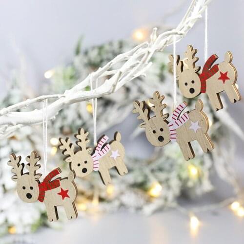 New Year 2022 8pcs Santa Snowman Wooden Pendant Xmas Gift Merry Christmas Navidad Home Decor Ornaments Christmas Tree Decoration