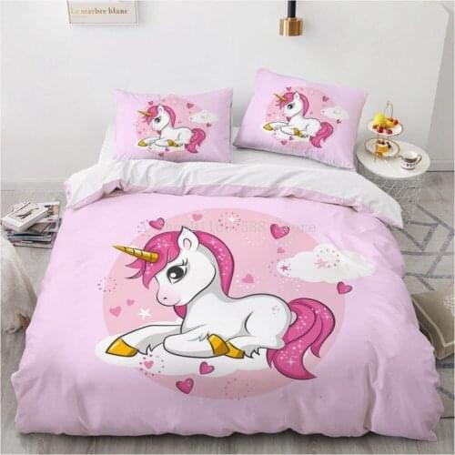 Cartoon Kids Bedding Set Cute Duvet Cover Set For Crib Girls Baby Gift With Pillowcase Cover Princess Unicorn Comforter Quilt