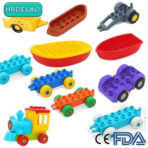 1Pcs 2*6 Big Size Large Animal City Traffic Hippo Vehicle Accessory Building Blocks Motorcycle Carriage Trailer Boat Bricks Toys