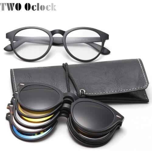 TWO Oclock 5 In 1 Magnet Sunglasses Women Polarized Clip On Glasses Men Round Prescription Optic Myopia Spectacles Frames A2205