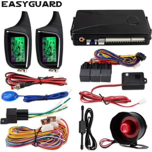 EASYGUARD 2 Way Car Alarm System remote auto Start LCD Pager Display vibration alarm universal DC12V shock sensor security alarm