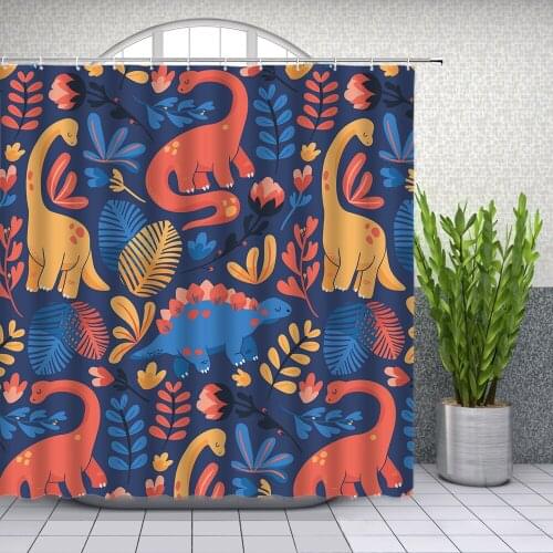 Hot Sale Cartoon Dinosaur Animal Shower Curtains Child Funny Bathroom Decor Home Bath Waterproof Polyester Curtain Set Cheap