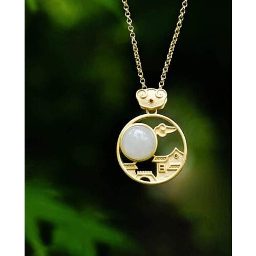 Natural Hetian Jade White Jade White Jade Antique Pendant Necklace S925 Sterling Silver Pendant Jade Necklace Classical Jewelry