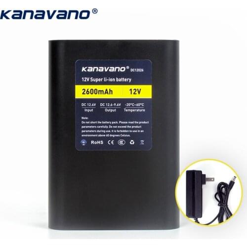 Kanavano 12V 2600mAh Rechargeable lithium-ion Battery pack for 12.6V to 11.1V 2.6A CCTV Camera Batteries + EU/US 1A Charger
