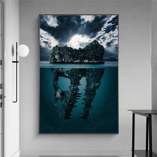 Modern Mysterious Skull Island Canvas Painting Wall Art Skull Paintings Island Posters Landscape Pictures for living Room Decor