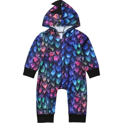 Newborn Baby Girl Boy Dinosaur Romper Jumpsuit Multicolor Long Sleeve Hooded Outfits Clothes