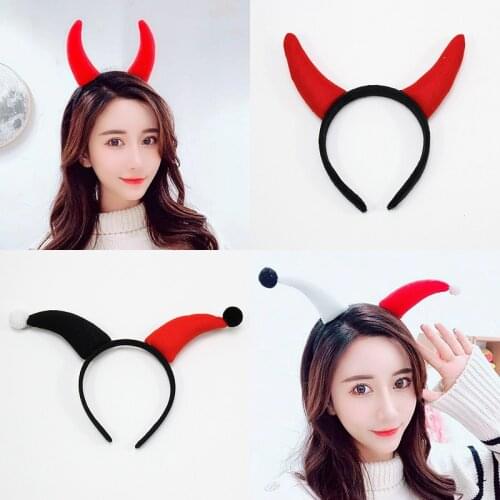 Red Devil Horn Headband Clown Hair Ornament Unisex Christmas Hat Headwear Cute Hair Accessories Purim Party Decoration