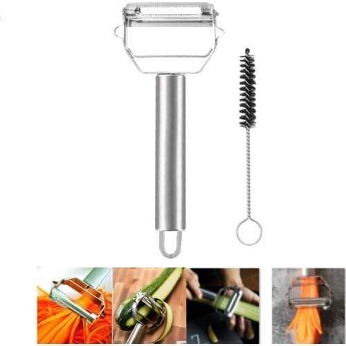 Creative Multifunctional Stainless Steel Carrot Peeler Vegetable Peeler Grater with Cleaning Brush for Potato Fruit Kitchen Tool