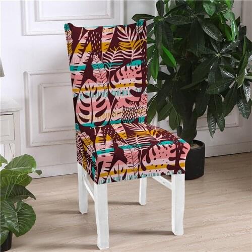 Kitchen Chair Cover Stretch Elastic Seat Chairs Slipcover Palm leaves Dining Seats Covers Spandex 1PC