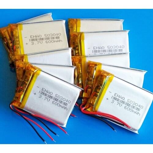 Lot 10 pcs 3.7V 600mAh 503040 Rechargeable lipo li polymer lithium battery for MP3 GPS DVD bluetooth recorder e-book camera