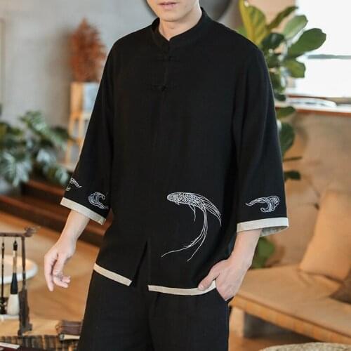 Summer Embroidery Linen Top Traditional Chinese Clothing For Men Vintage Shirts Asian Streetwear Tang Suit Kung Fu Clothes 30444