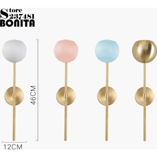 Nordic modern Round ball LED wall light Childrens room stairs bedside lamp Aisle sconces Macaron glass wall lamp copper