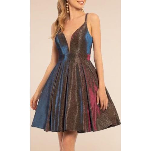 2021 new luckgirls Dark navy new fablic neckknee-length beauty Party Homecoming Dresses