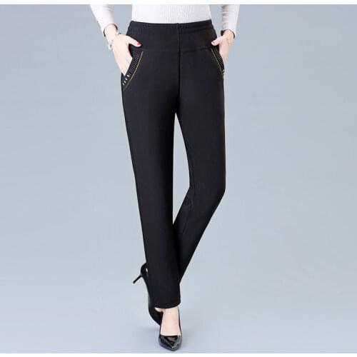 2021 Women Autumn Winter New Plus Velvet Mothers Trousers Female Middle-aged Straight Pants Ladies Casual Loose Warm Pants E477