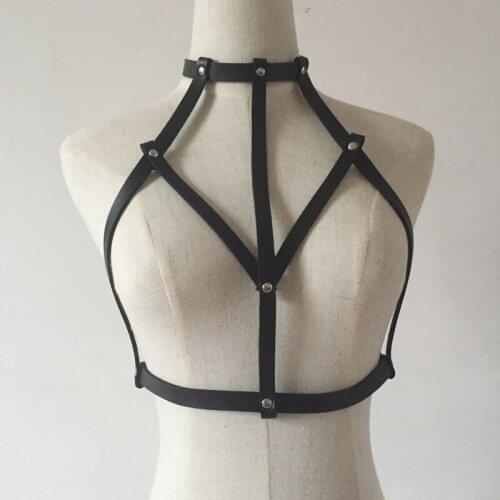 New sexy goth Lingerie elastic Harness bra lingerie bondage leather material Chest belt